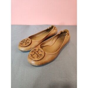 Women's Tory Burch Reva Ballet Flats Light Brown US 9 Textured Leather Logo